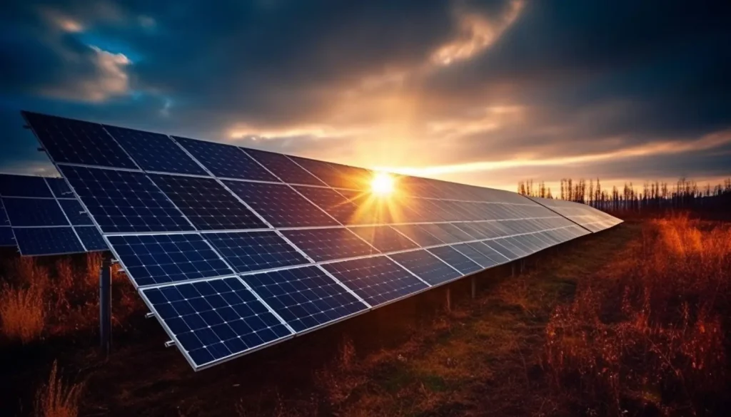 Panneaux solaires au soleil couchant